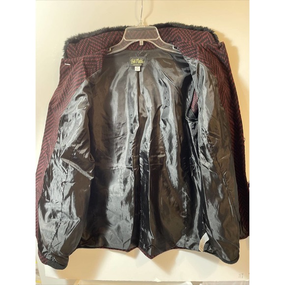 Bob Mackie Wearable Art Ladies M Lines Fleece Jacket Faux Fur Collar - Picture 3 of 7